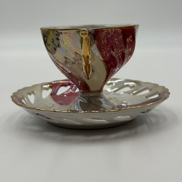 Vintage Royal Crown Iridescent Teacup and Saucer Set Japan - Picture 4 of 12